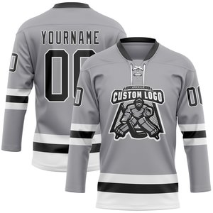 Maillot de hockey sur glace gris à col lacé, design personnalisé en gros, imprimez votre propre design, tenue de sport pour entraînement d'équipe - Product Image 1