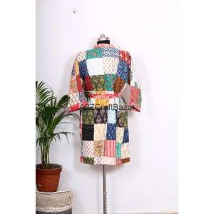 Vestido Kimono de Lujo con Estampado Floral, 100% Algodón, Estilo Kantha, para Mujer, Ropa de Dormir Bohemia para Playa, con Cinturón - Product Image 6