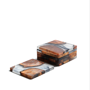 ที่รองแก้ว/จานรองแก้วทำจากไม้สนเรซิ่นสีเขียวเข้ม - Product Image 5