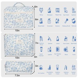 Grande Borsa Cosmetica Trapuntata Floreale - Grazioso Organizer per Trucchi in Cotone da Viaggio per Articoli da Toeletta da Donna - Product Image 2