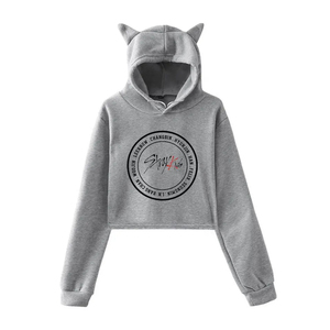 Sweat-shirt à capuche court personnalisé OEM ODM de haute qualité, avec logo imprimé oreilles de chat noir, unisexe, décontracté, en coton tricoté pour l'automne - Product Image 5