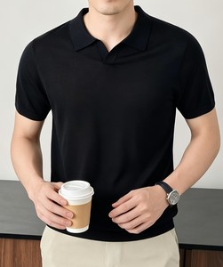Camiseta de Manga Corta para Hombre, Negra, Corte Clásico, Tejido de Viscosa/Algodón, Secado Rápido, Estilo Old Money, Casual, Transpirable, Corte Regular - Product Image 2