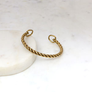 Bracelet manchette torsadé en laiton fait main - Style vintage minimaliste ouvert - Bijou empilable doré rustique bohème - Product Image 1