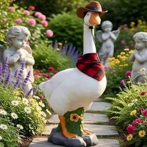 Statue d'oiseau en résine blanche peinte à la main, réaliste et fantaisiste, pour jardin, cour, pelouse, décoration extérieure - Product Image 1