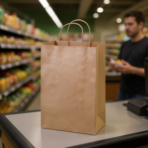 Supermarket Supplier Flat Handle Kraft Custom Print <b>Paper</b> Carrier <b>Bag</b> <b>Large</b> Bulk for Vietnam - Product Image 2