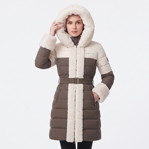 Abrigo largo acolchado con capucha y cinturón para mujer, estilo casual de moda para invierno, con ribete de piel, nuevo estilo. - Product Image 5