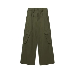 Multi-Pocket Painted Denim <b>Cargo</b> Pants <b>Women</b> High Waist Breathable Quick Dry 100% Polyester Stonewashed Casual New Arrival - Product Image 1