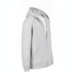 Sudadera con capucha gris jaspeado premium con cremallera y forro de capucha con monograma impreso - Chaqueta de algodón de alta calidad estilo streetwear - Product Image 2