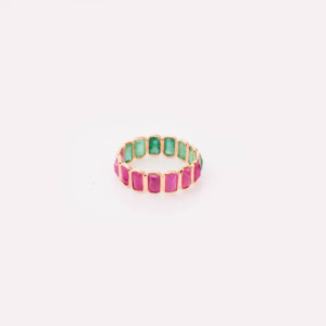 Natural Emerald and <b>Ruby</b> Alternating <b>Eternity</b> Band in Solid 18K Yellow Gold Gemstone Station <b>Ring</b> May and July Birthstone - Product Image 4