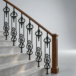 Barandillas Modernas de Hierro Forjado con Diseño Floral Negro para Escaleras y Balcones de Villas - Product Image 6