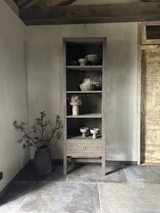 Rustic Solid Wood High Cabinet <b>with</b> <b>Drawer</b> and Open <b>Shelves</b> for Living Room Storage and Display - Product Image 1