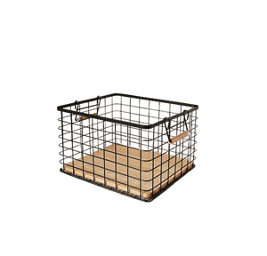 Modern Metal Wire <b>Storage</b> <b>Basket</b> <b>Rectangle</b> With Wooden Handles Multi-Purpose Neatening Organizer Strong Iron Wire <b>Basket</b> - Product Image 3