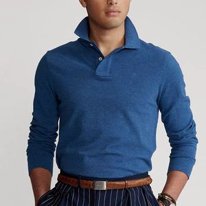 เสื้อโปโลแขนยาวผู้ชาย สีน้ำเงินล้วน ผ้าถัก สวมใส่สบาย ระบายอากาศได้ดี ทรงปกติ เหมาะสำหรับเล่นกอล์ฟและสวมใส่ในชีวิตประจำวัน - Product Image 6
