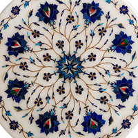 Assiette décorative Art Déco en marbre blanc poli, incrustée de pierre, motif floral Lapis Lazuli, fabriquée à la main |   Table de mariage de luxe