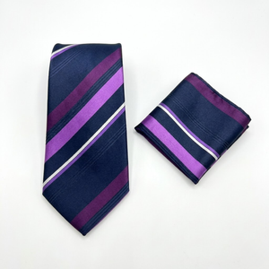 Blue Purple Striped <b>Polyester</b> <b>Tie</b> Combo for Men | Premium Formal Business, Wedding, Party Wear | Stylish Necktie Set India 2026 - Product Image 1