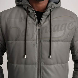 Abrigo Largo Acolchado de Cuero Gris para Hombre con Capucha Desmontable, Chaqueta de Invierno Acolchada Cálida hasta la Rodilla, Parka Cortavientos - Product Image 4