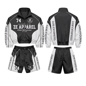Premium 300 Grams Polyester Windbreaker Short <b>Set</b> Solid Black White Custom Heat Transfer Logo Winter Casual Athletic Wear - Product Image 1