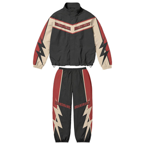 Conjunto de chándal personalizado de gran tamaño con bloques de color y rayos, chaqueta cortavientos con cuello alto y pantalones estilo hip hop para ropa de gimnasio unisex - Product Image 6