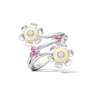 Anillo Minimalista con Diamante Natural Floral en Plata de Ley 925 con Corte Brillante y Engaste de Garras |   Anillo de Diseño con Doble Flor para Mujer - Product Image 1