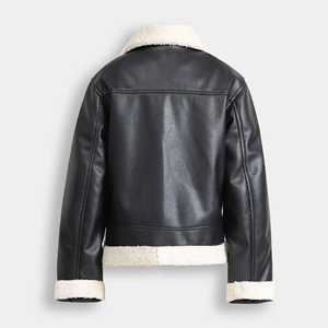Veste en cuir noir de qualité supérieure, col en sherpa, vêtements d'extérieur chauds pour l'hiver, unisexe, étiquette privée personnalisée, vente en gros, style moto - Product Image 2