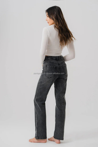 Jeans droits pour femmes de haute qualité, pantalons en denim personnalisés OEM, vente en gros de pantalons en denim tendance, pantalons en denim décontractés pour femmes OEM - Product Image 3