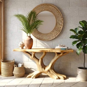 Table en bois massif naturel faite à la main, design unique de console vintage pour salle à manger, luxe minimaliste, entrée d'hôtel, nouvelle décoration de maison - Product Image 4