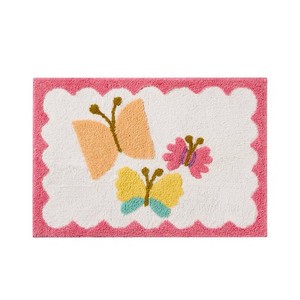 Floral Butterflies <b>Bath</b> <b>Mat</b> Rectangle Chenille Non-Slip Rubber Backing Novelty Design for Home Use - Product Image 1