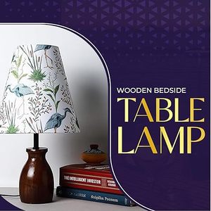 Printed Rectangle Wooden Base Table Lamp with E27 <b>Socket</b> Plug Tabletop Bedside <b>Desk</b> Light for Living Room Bedroom Hotel Decor - Product Image 5