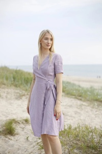 Nuevo Vestido de Cóctel Midi Romántico y Elegante para Invitadas de Boda, Color Lila, Cuello en V, de Algodón Ecológico, Corte en A, para Mujer - Product Image 3