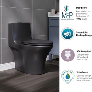 Inodoro de una pieza de doble descarga 1,1/GPF 1,60, ahorro de agua, altura cómoda alargada, asiento de cierre suave montado en el suelo, 1000 gramos - Product Image 5