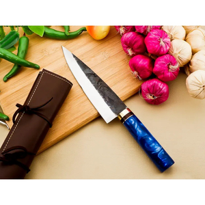 Burraq Ecommerce Japanese Chef Knife Carbon Steel 8-inch Wood Handle Leather Sheath Hand Forged Blade Handmade 3.0mm Thickness - Product Image 1