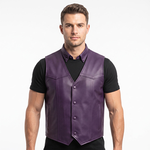 Gilet en cuir PU violet de qualité supérieure pour homme, col rabattu, simple boutonnage, style décontracté, collection automne - Product Image 6