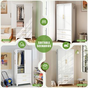 Armadio in Metallo Bianco con 2 Ante e Cassetti, Armadio Alto 180 cm per Camera da Letto, Guardaroba Leggero e Portatile - Product Image 4