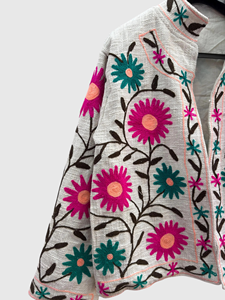 Veste en lin et coton brodée à la main, motif floral, manches longues, col mandarin, style Prairie Chic, pour adulte, tenue de printemps - Product Image 5