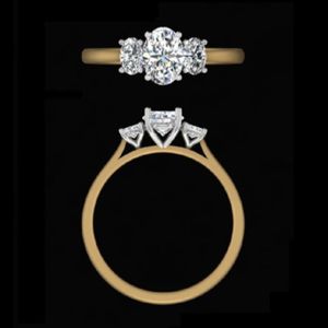 Anillo de Compromiso de Lujo con Tres Diamantes Ovalados de 1.46 Quilates, Oro Amarillo de 14k/18k, Anillo de Boda Trilogía para Mujer - Product Image 3