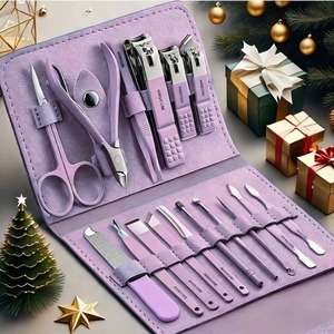 16 Piece Premium Stainless Steel Modern Style Nail Art Set with Straight Bladed Nail File <b>Ear</b> <b>Spoon</b> Scissor Purple Color Adult - Product Image 1