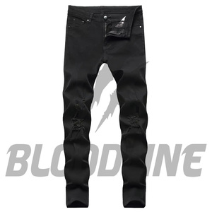 Bloodline Men's Slim Fit Distressed Ripped Denim Jeans <b>Straight</b> Leg Cotton Midweight Casual Autumn Style - Product Image 1