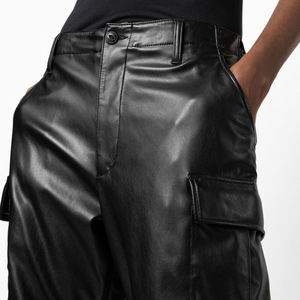 Pantalon cargo en cuir véritable de haute qualité pour femmes, taille haute, avec poches en cuir PU, pantalon streetwear pour l'hiver - Product Image 5