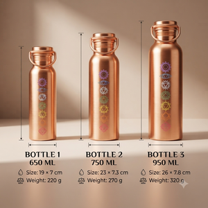 Botella de Agua de Cobre Premium con Diseño de 7 Chakras y Agarre |   Botella Ayurvédica Hecha a Mano para Viajes de Yoga, Regalo, Exportador Mayorista Profesional - Product Image 6