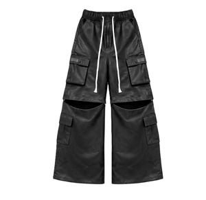 Men's Black <b>Cargo</b> <b>Pants</b> Elastic Waist Multiple Pockets Workwear Style Midweight Polyester Straight Fit Autumn Wear - Product Image 1
