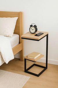 Minimalist C Shape End <b>Table</b> with Storage Shelf Modern <b>Sofa</b> Side <b>Table</b> for Bedroom Living Room Use - Product Image 1