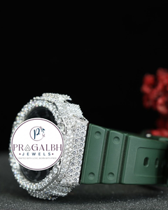 นาฬิกา Pragalbh Jewels แบบกำหนดเอง ประดับเพชรหรูหรา สไตล์ฮิปฮอป ควอตซ์โครโนกราฟ สายยางสีเขียว - Product Image 5