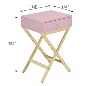 Mesa auxiliar rectangular de 1 cajón en rosa y dorado para muebles de sala de estar - Product Image 6