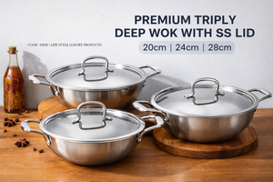 Kadai en acier inoxydable de qualité supérieure avec couvercle |   Wok profond de 3 L avec revêtement en PTFE pour cuisinière à induction et à gaz, marmite de cuisson robuste avec poignées - Product Image 4