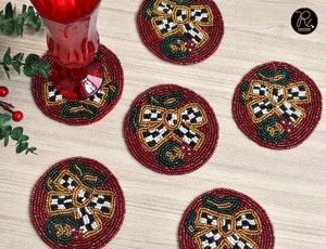 <b>Beaded</b> <b>coasters</b> home office desks and workspaces Bohemian bead <b>coasters</b> with macrame details <b>Beaded</b> for holiday parties - Product Image 2
