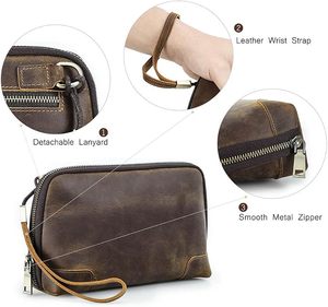 Fazmax Corporation Brown Leather Clutch <b>Zip</b> Around <b>Wallet</b> with Wrist Strap Model A42 - Product Image 3