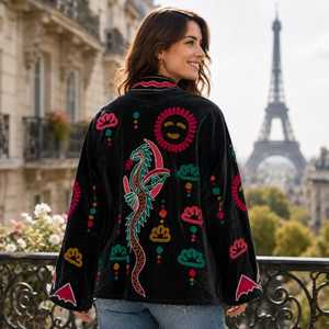 Exclusive Special Occasions Dragon Motif Embroidered Bohemian Boho Style Coat Handmade <b>Velvet</b> Suzani Jacket Halloween Gifts - Product Image 2