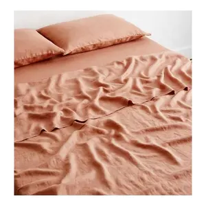 Peach Twin Queen 100% Cotton Nordic Embroidered Skin-friendly Durable Adults Mattress Cover Non-slip Plain Chic Flat Bed Sheets