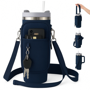 กระเป๋าใส่ขวดน้ำ Bison Edge Apparel สำหรับขวด Stanley 40 ออนซ์  วัสดุ Neoprene พร้อมช่องใส่โทรศัพท์ สายปรับได้ และห่วงคาราไบเนอร์ - Product Image 5