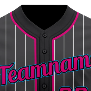 Maillot de baseball noir à fines rayures, manches courtes, boutonné, uniforme d'équipe personnalisé, respirant, en polyester, chemise de sport - Product Image 5